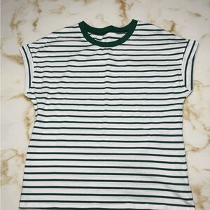 Green and White Striped Women's Tee